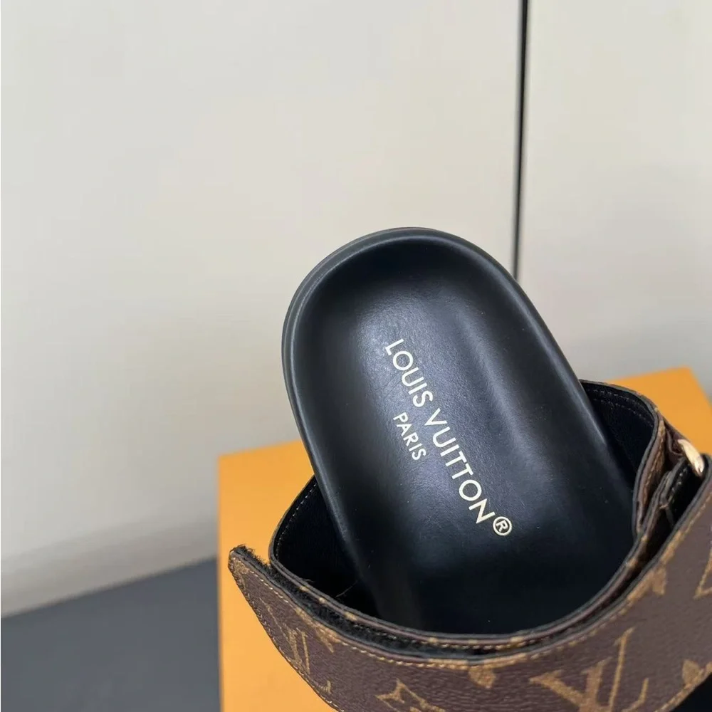 Louis Vuitton Brown Monogram Double-Strap Slide Sandals